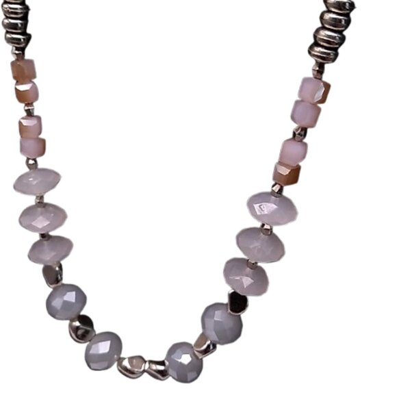 Long Beaded Necklace Pastel Colored Beads Silver-tone Delicate Beaded Chain - Picture 3 of 14